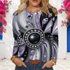 Women Plus Size Long Sleeve Blouse Abstract Peacock Feather Dot Print Round Neck Casual Loose Pullover For Daily Wear