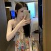 Spring and Summer French Pure Desire Wind Floral Suspender Sleeveless High Waist Slim Pendulum Seaside Vacation Dress Women's Clothing