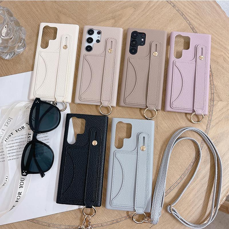 Crossbody Wrist Strap Phone Case for Samsung Galaxy S23 S22 Ultra Plus A13 A33 A54 A14 A24 A34 4G 5G Wallet Card Holder Cover