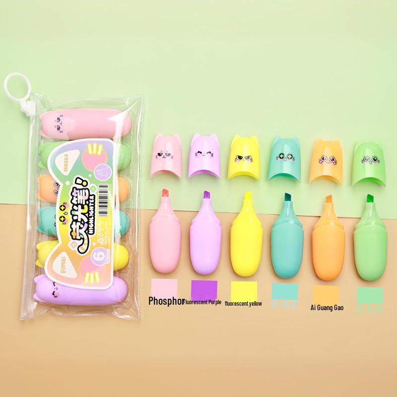 6-Farben Mini Fluoreszierende Cartoon Planer Stifte für Schüler – Niedlich, Tragbar und Bunte Marker
