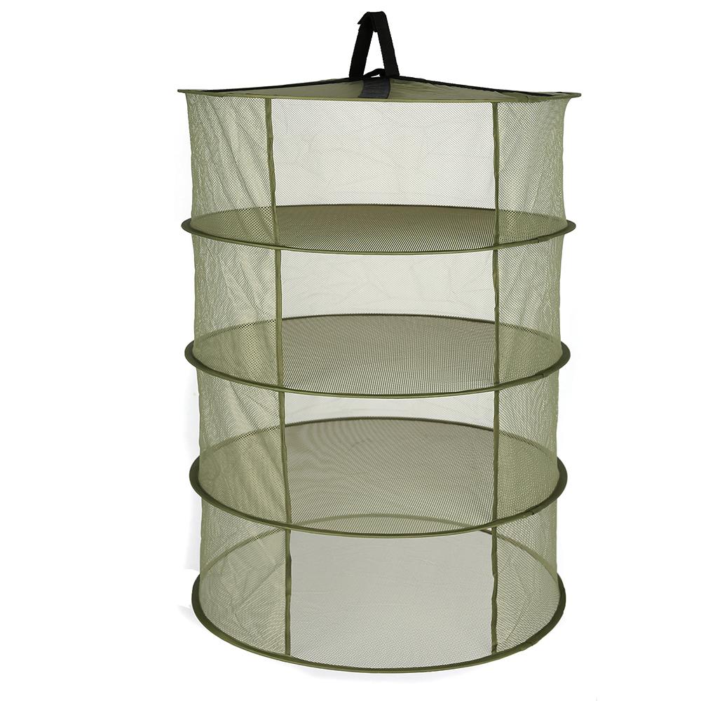 4 Layers Hanging Basket Folding Drying Rack Herb Dry Net Opening Shape Dryer Bag Mesh 600mm Diameter For Herbs Flowers Buds Plants