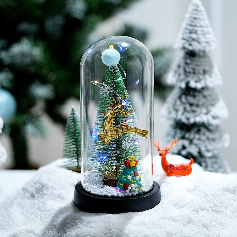 New Christmas Glass Cover Luminous Ornament with Lights Music Rotating Christmas Tree Old Man Elk Desktop Ornament