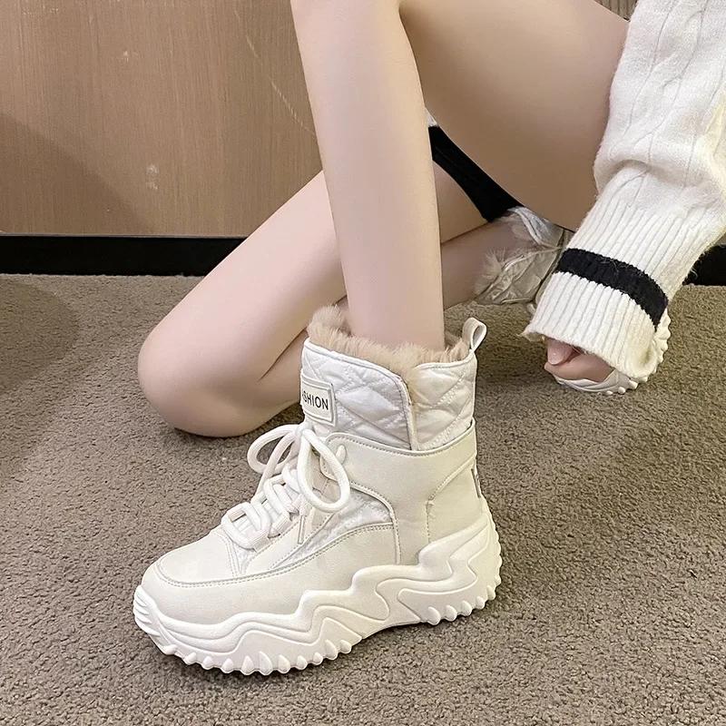 Fashion Tall Anti-skid Snow Boots Women's Thick Bottom Heightened Sneakers Casual Comfort Hundred Cotton Shoes Warm Zapatillas De Mujer
