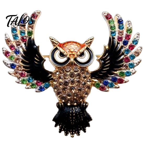 Decorative Clothing Accessory Colorful Rhinestone Owl Brooch Pin, Bird Shape Lapel Pin for Suit Dress Scarf Hat Bag Decoration, Gift Men Women Shiny