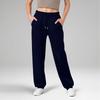 Women's Wide Leg Sports Pants Yoga Straight Mid-Rise Drawstring Elastic Low-Waist Clothing With Pockets