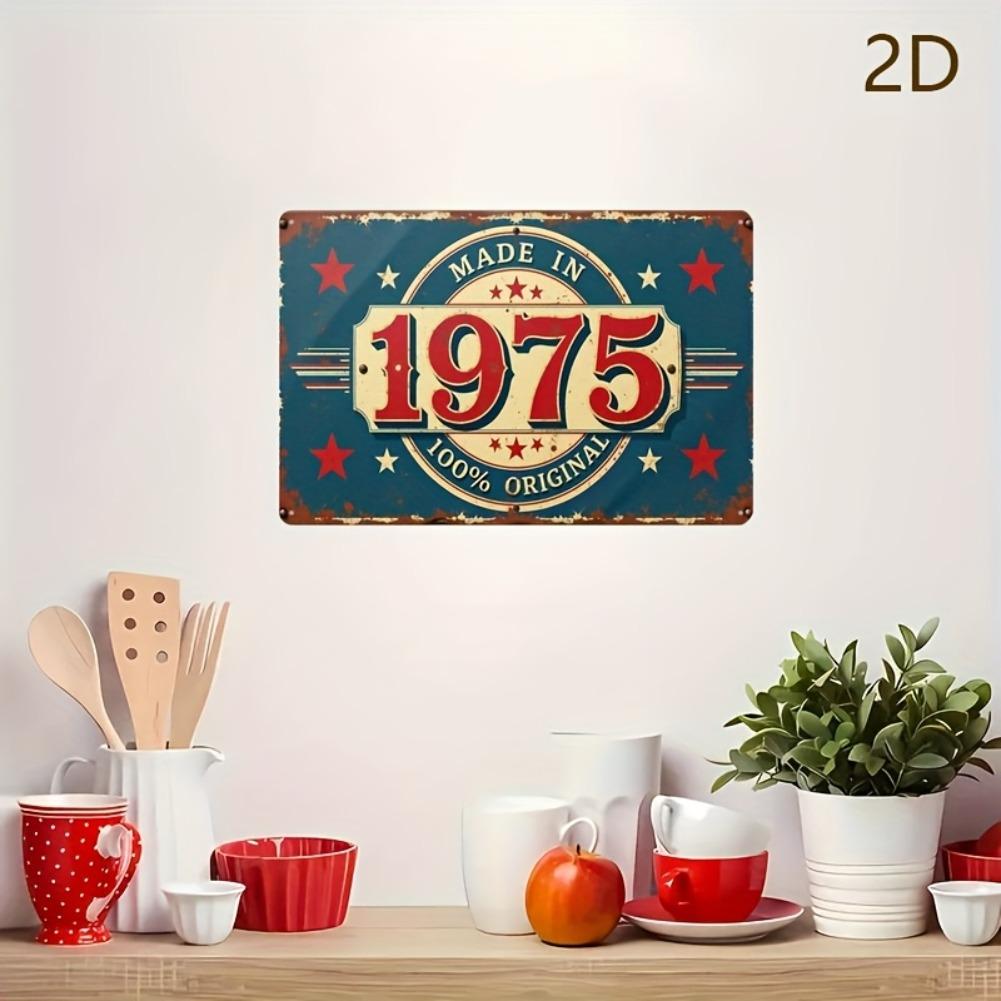 2D Flat, 1pc Vintage 1975 Metal Tin Sign Wall Art - "Made In 1975 100% Original" Rustic Iron Plaque, 12x8 Inch Retro Decor