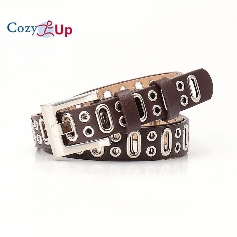 

Новый европейский и американский панк женский ремень хип-хоп универсальный модный ремень модный нейтральный овальный газовый глаз мужской и женский тот же ремень 110x2.4cm дубильная кора