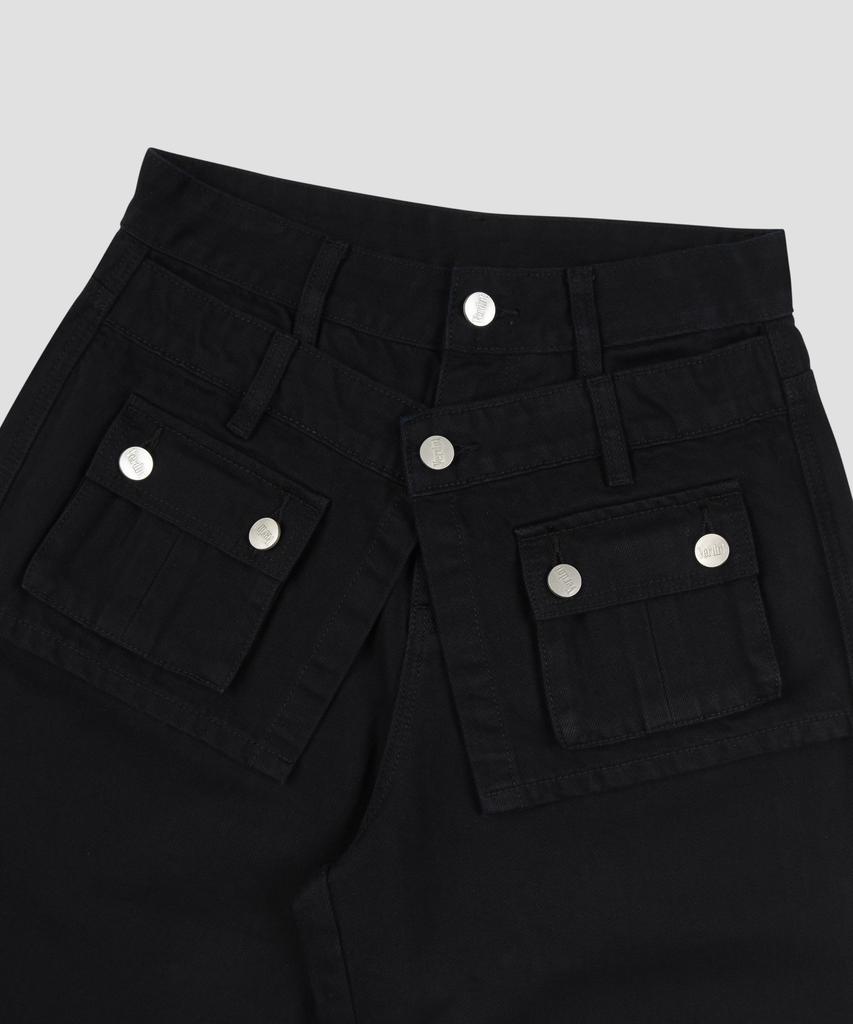 Beodeonteu Garment Dyed Multi-Pocket Layered Pants [Black]