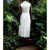 Spring New Temperament Waist-Controlled V Neck Sleeveless Ruched Decorative White Embroider Hollow Dress 3017653