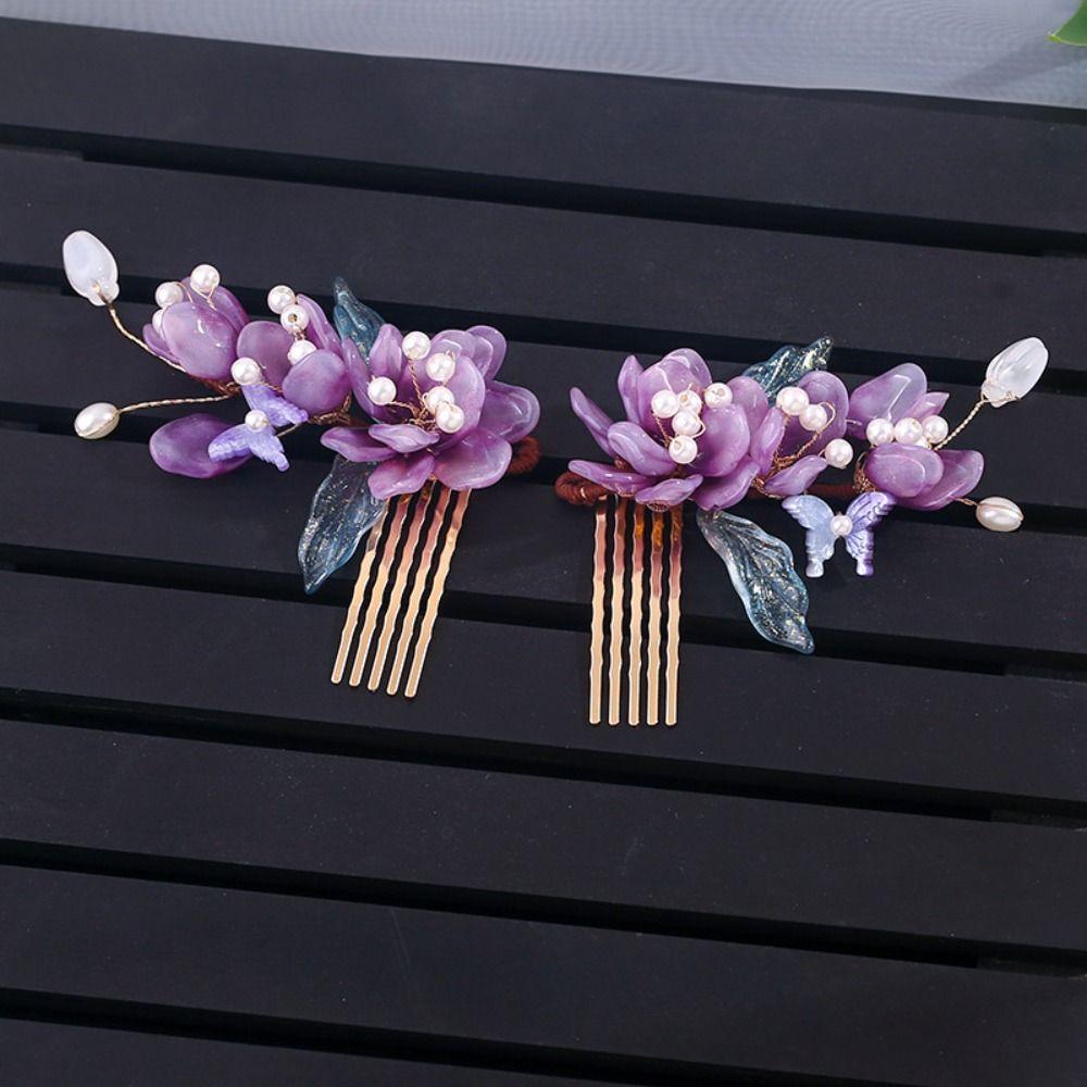 Pearl Floral Hair Stick Tassel Hanfu Headwear Elegant Flower Hair Comb  Hair Accessories