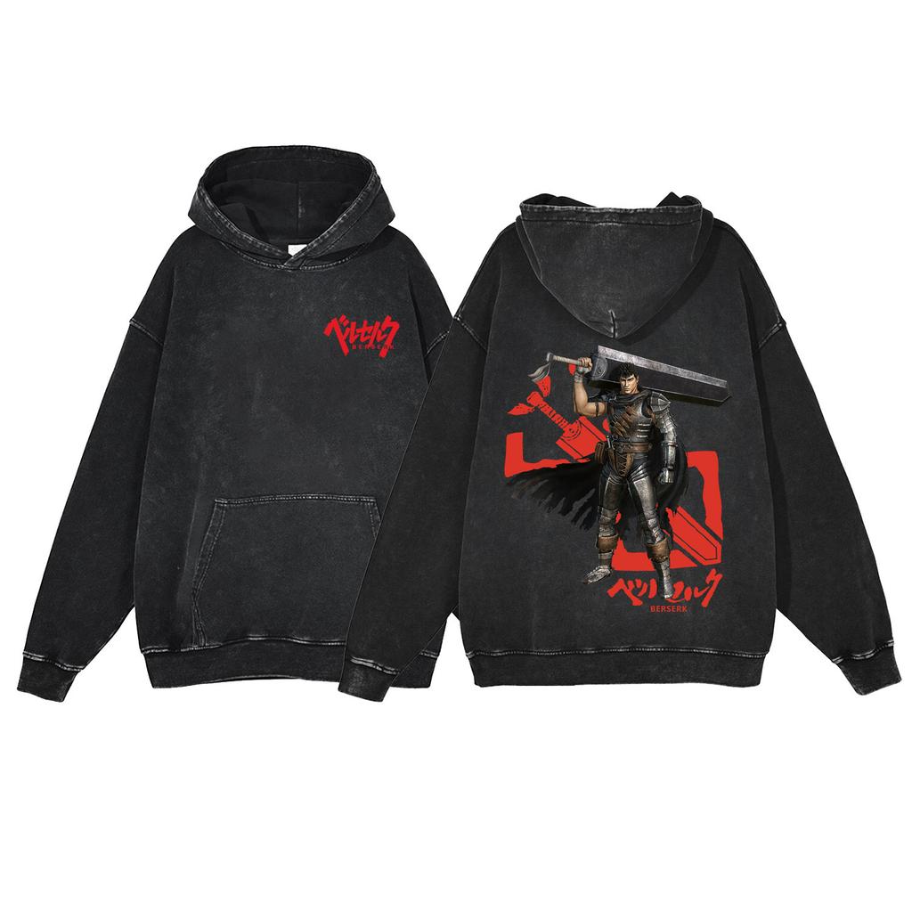 440G Heavy Washed Retro Animation Street Retro Cotton Sweater, Street Tide Hooded Sweater