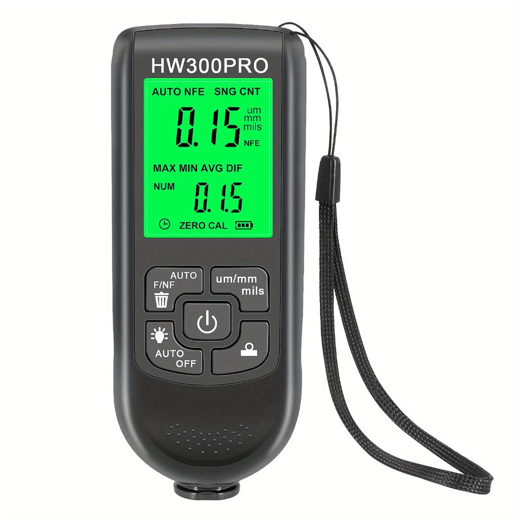 HW-300PRO Car Paint Thickness Gauge, 0-2000UM Fe&NFe Coating Tester, High Precision Automatic Detection, Auto Repair Inspection Tool