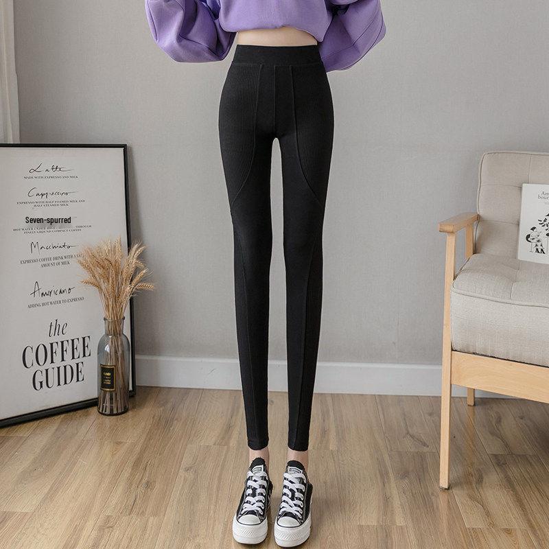 

Gray High-Waist Ribbed Leggings for Women – Versatile, Slimming, Plus Size, Stretchy Patchwork Pants for Spring & Autumn One Size (80-110 lbs) чорний