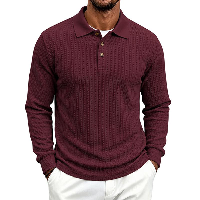 Men's Cable Knit Polo Shirt Long Sleeve Lapel Collar Button Casual Sweater Top Multi Color