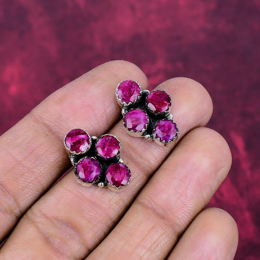 Lab Created Ruby Jewelry, 925 Solid Sterling Silver Earrings Jewelry, Handmade Earrings Gemstone Jewelry For Women