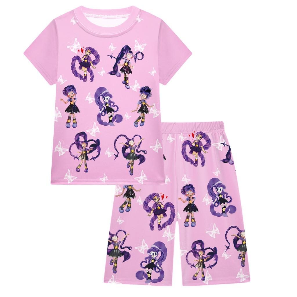 19774 Bambine Ragazze Lily Lovebraids Gioco Stampato Maniche Corte Girocollo T-Shirt Top Set Pantaloncini