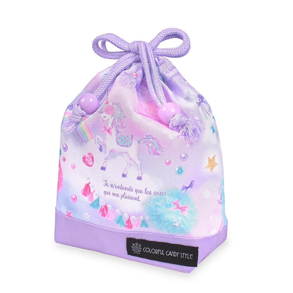 

COLORFUL CANDY STYLE Small Drawstring Cup Bag (with Name Tag) - Water-Repellent, No-Iron, Unicorn Fantasy Design, Lightweight, Stain-Resistant,
