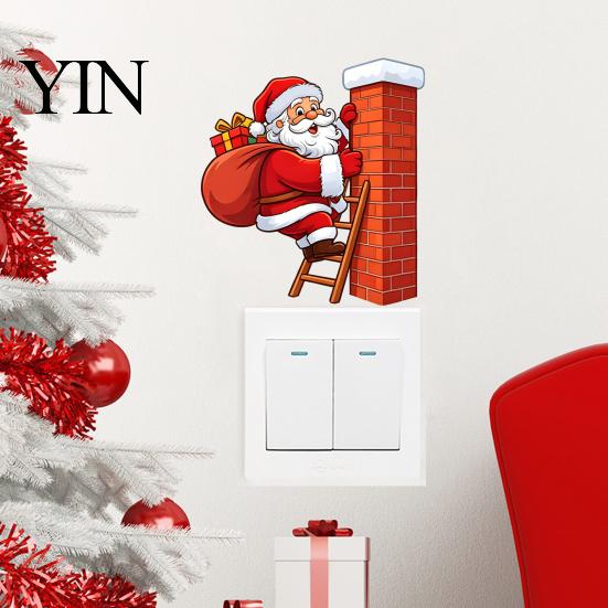 Decorative Christmas Wall Stickers Santa Claus Switch Sticker, Light Decal for Xmas Holiday, Party Supplies Removable Self-Adhesive Sticker