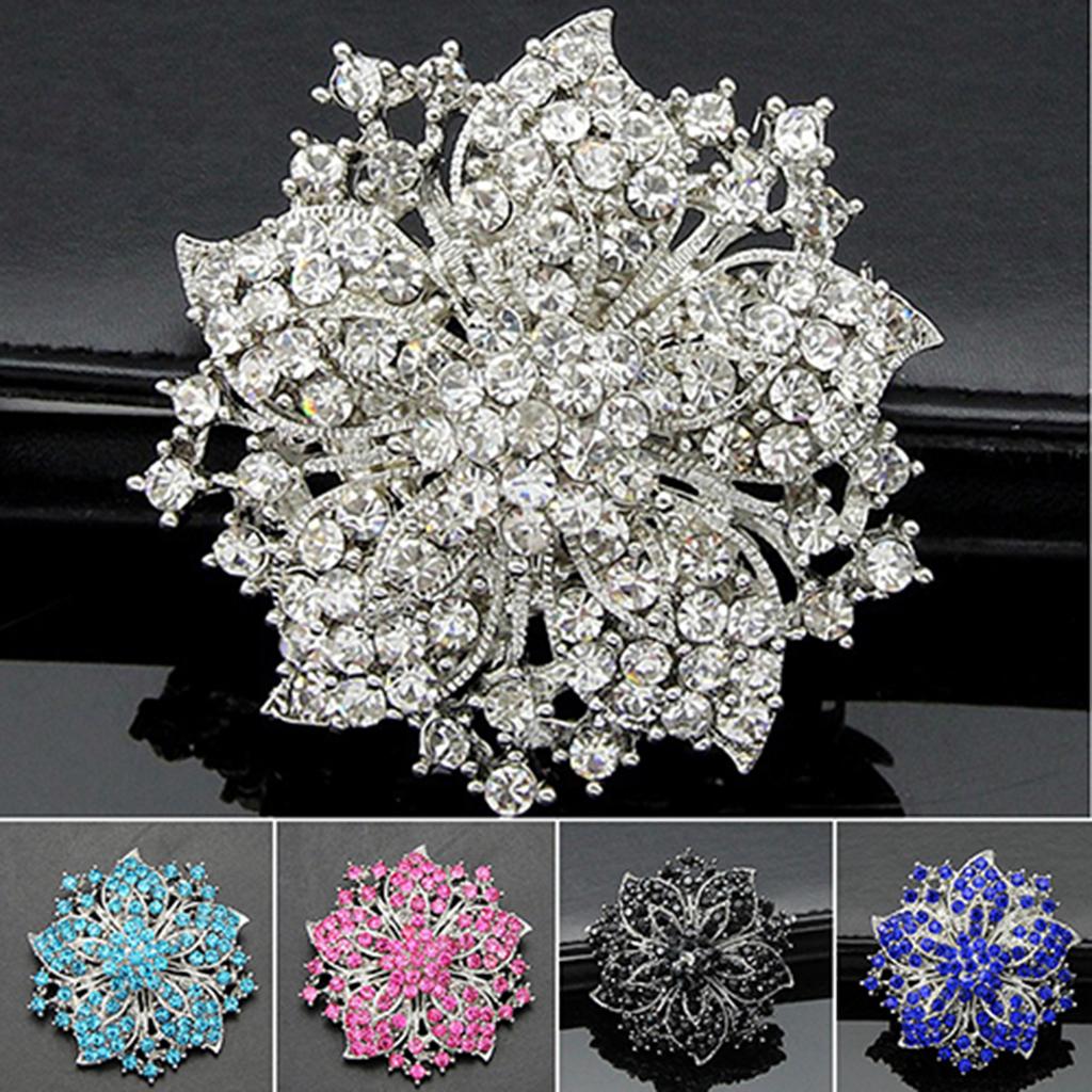 Ny ny design Cluster Rhinestones Round Blossom Flower Crystal Silver Pläterad Broscher Pin