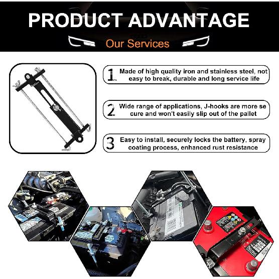 Adjustable Battery Hold Down, Premium Stainless Steel Battery Crossbar With 11 Inches/ 27 Cm J Bolts, Universal Rust-Resistant Battery Tie Down