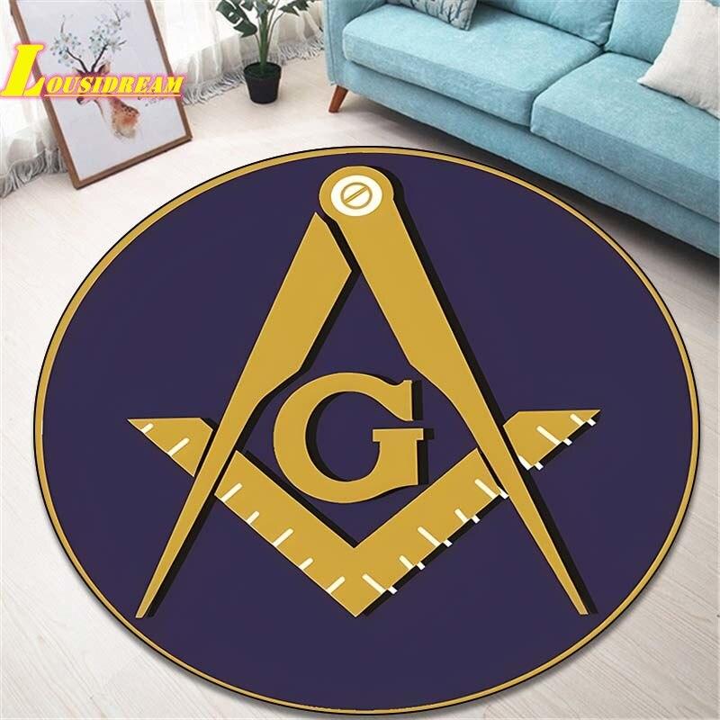 Masonic Logo Rugs Round Rugs Home Decor Rugs Non-Slip Balcony Bathroom Door Mats Outdoor Picnic Mats Office Decor Floor Mats
