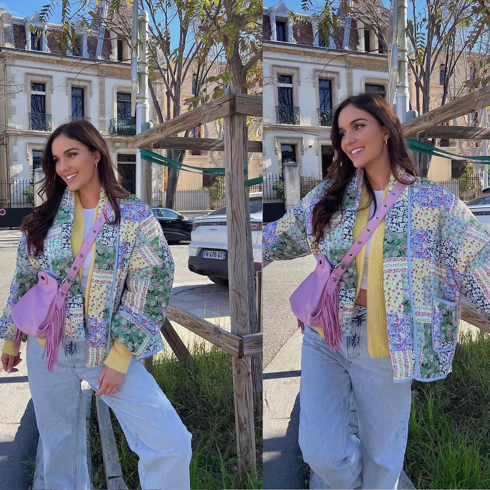 

Spring Lapel Fashion Cotton Printed Jacket S світло-зелений колір