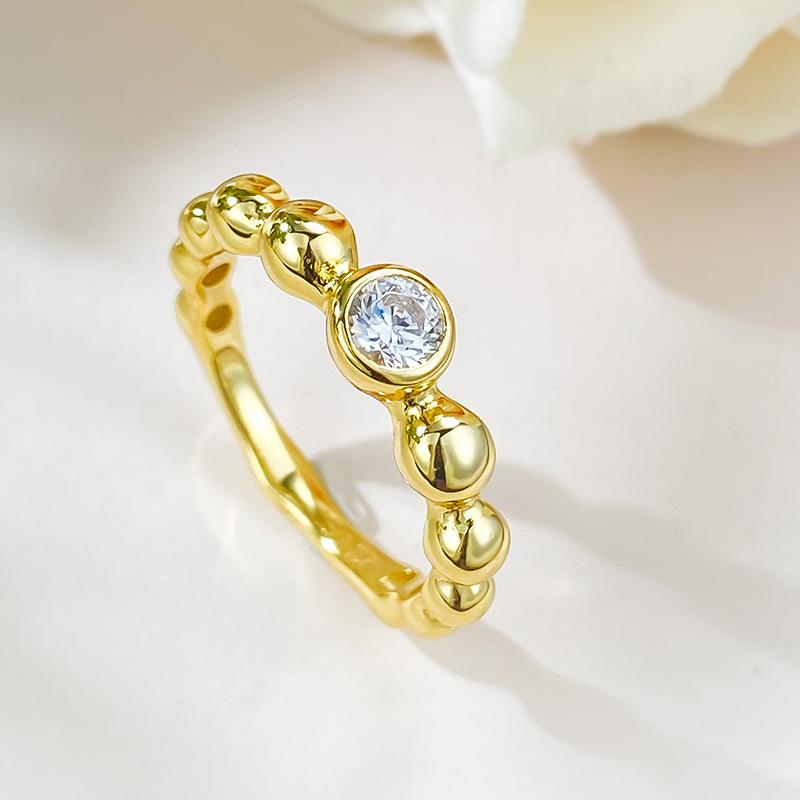 

Грохочущее Золото Серебро 925 пробы Позолоченное Кольцо с Бусинами - Европейские и Американские Романтические Украшения Size 8