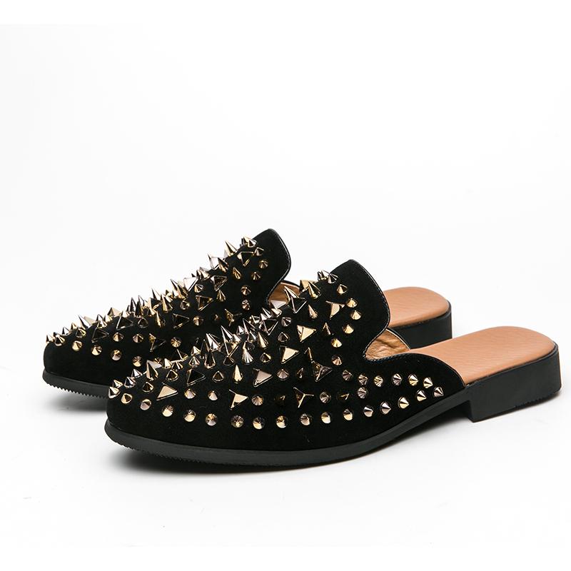 Luxury Italian Outdoor Flat Slippers Men's Leather Leather Sandals Men's Soft Sole Summer Non-Slip Party Casual Slippers Spikes