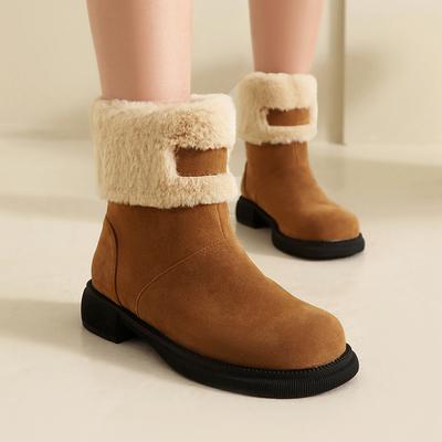 2025 Winter Snow Boots Women's with Warm Fur Ankle Boots Flock Low Heels Shoes