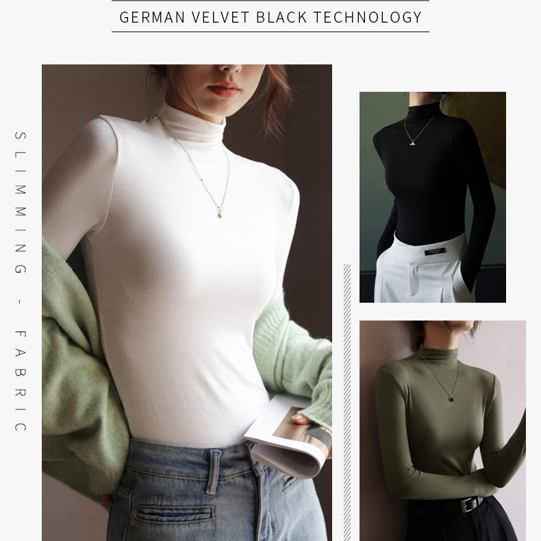 Simple Women's Modal Base Shirt Half-High Neck Pullover Base Shirt Slim-Fit Long Sleeve Stretch T-Shirt
