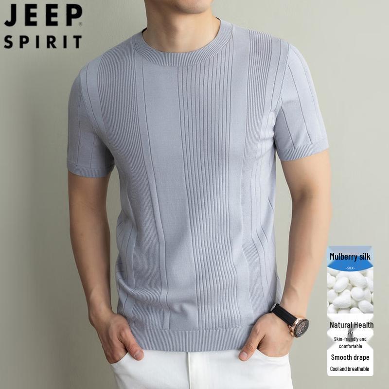 JEEP SPIRIT Men s Mulberry Silk Blend Short Sleeve T-Shirt M