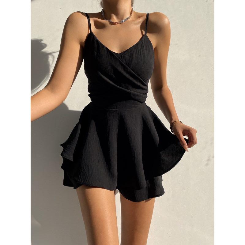 Women's Short Dress Summer New Elegant Solid Color Waist Cinched Irregular Women's Sexy Evening Dress Fashion Backless Female Suspender Dresses New
