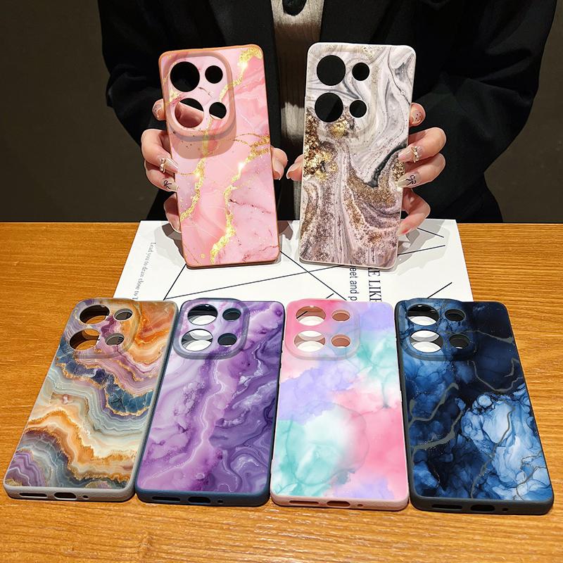 Gradient Watercolor Marble Case For Xiaomi 13T Redmi Note 15 Pro 4G Leather Texture Silicone Cover For Redmi Note 14 13 Pro+ 5G