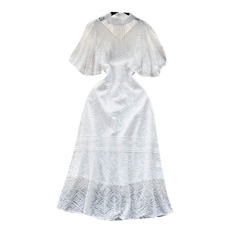 European Gold Style Embroider Ruffle Sleeve Princess Dress Lace