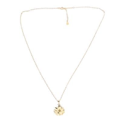 Pendant Necklace 925 Silver Sunflower Shape Gold Exquisite Shiny Elegant Chain Necklace for Women
