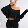 2025 Autumn New Style Off-shoulder Long-sleeved T-shirt Short Off-shoulder Loose Top for Women