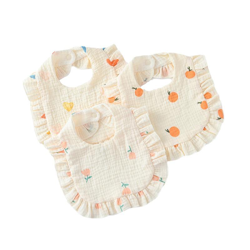Ruffle Baby Drool Bibs: Pure Cotton Printed Lace Bibs