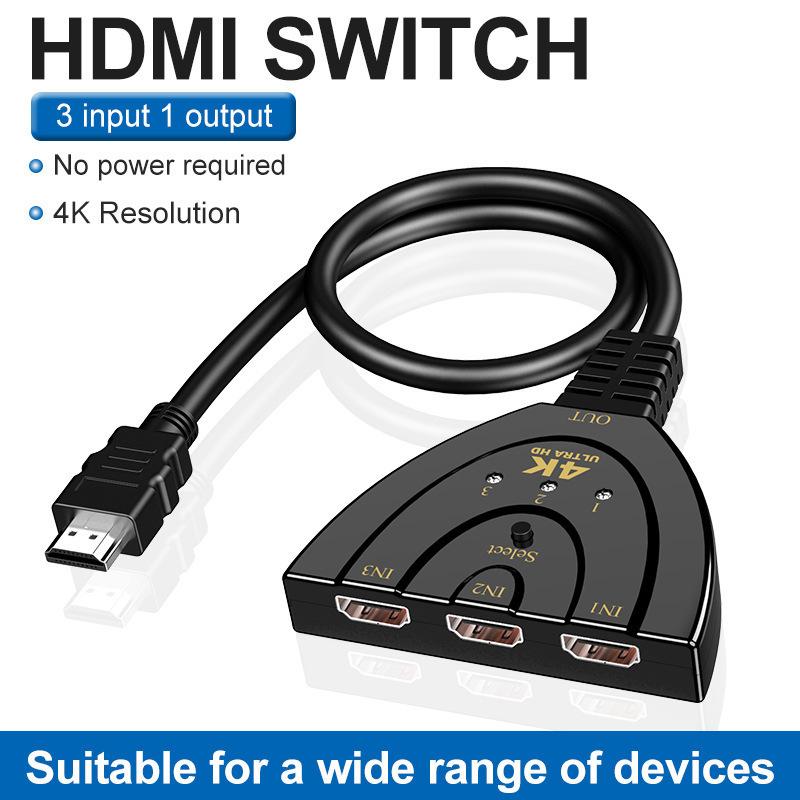 

H3014K 3 Input 1 Output HDMI Switcher 4K HDMI Converter with Button As Shown A