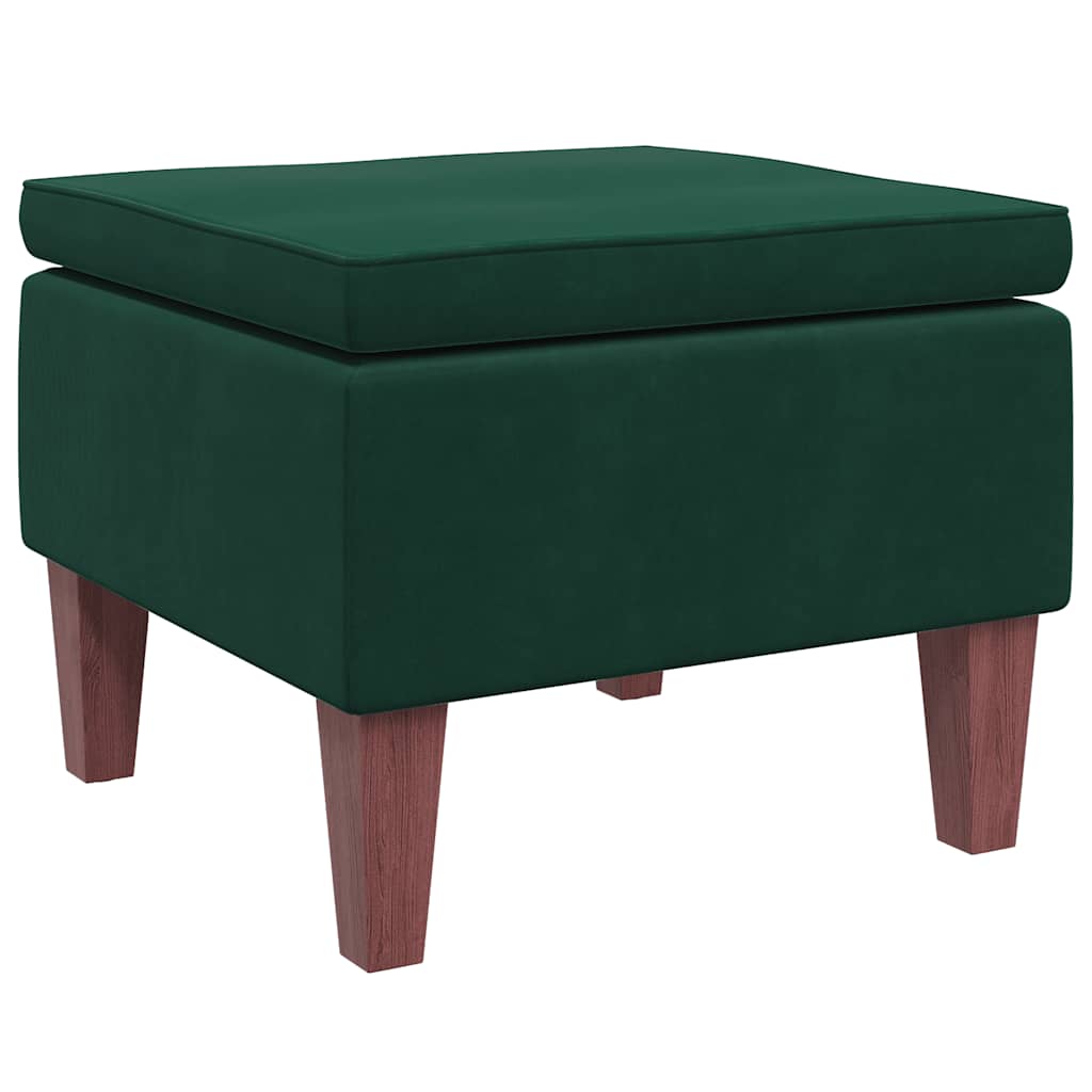 Footstool with Wooden Legs Dark Green Velvet