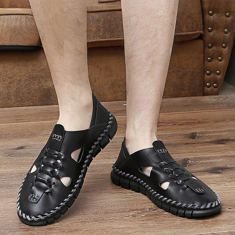 

Мужские походные сандалии цвета хаки, летние, для активного отдыха, коричневые, широкие, черные, пляжные туфли, большие размеры, закрытый носок, большие размеры EU:45 чёрный