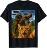 Funny Graphic Cat Selfie With Bigfoot Riding T-rex Dinosaur  Unisex T-Shirt