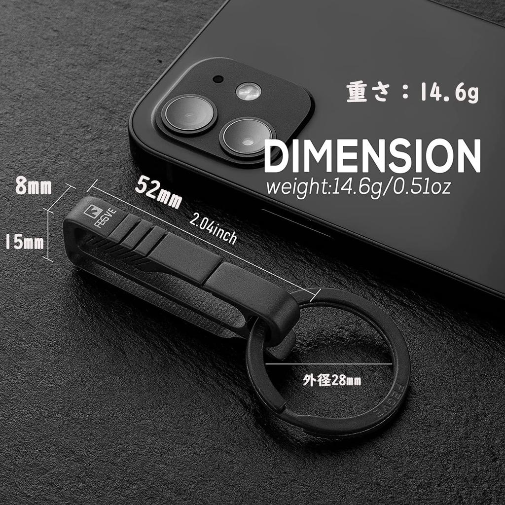 Carabiner Titanium Key Holder Stylish Key Clip Hook for Car Bicycle Motorcycle House Keys Present Gift 1 [FEGVE] (BK1S/Black + D-Ring/Black pc)