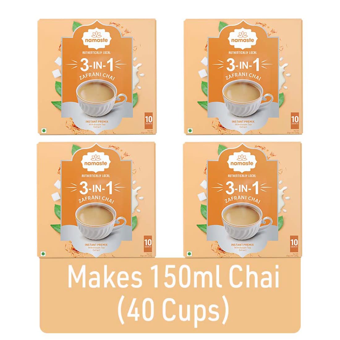 

Namaste Chai Instant Tea Premix Zaffrani Chai | Assam | Cardamon | Kesar Flavor | Milk and Sugar | Ready Mix Powder | 22g x 40 Sachets | Pack of