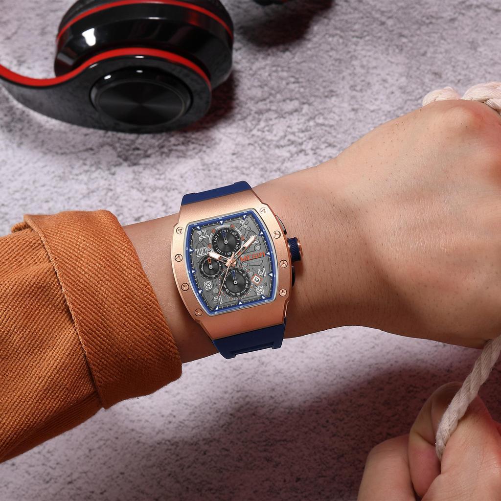 Megir Mode Sportuhren für Herren Edelstahlgehäuse Wasserdicht Leuchtend Militär Quarz Chronograph Automatisches Datum Reloj Hombre 8411