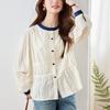 Crew Neck Shirt Women's Long Sleeves Spring and Summer New Apricot Embroidered Top Lotus Leaf Pendulum Women's Shirt