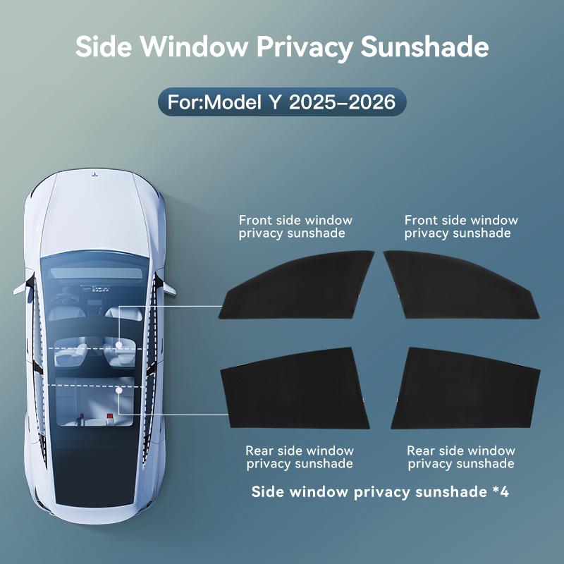 YZ For Tesla Y Juniper 2025-2026 Car Side Window Sunshade Camping Privacy Sunshade Curtain Cover Front Rear Windshield Accessory
