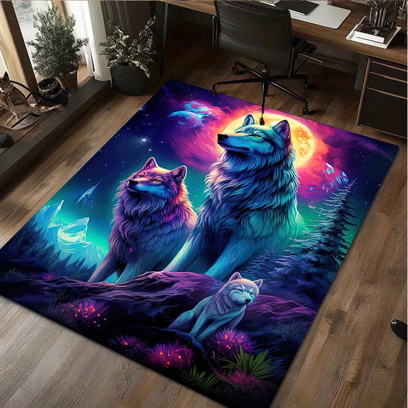 1Pc Tiger and Wolf Print Rug - home decoration Carpet For Living Room Bedroom Flooring Computer Chair Area Rug