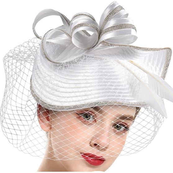 Weißer Leinen Fascinator Hut für Damen, Elegantes Cocktail-Teeparty Haarband mit Schleier, Leichte Hochzeitsfeier Kopfschmuck, Modisch Besonder