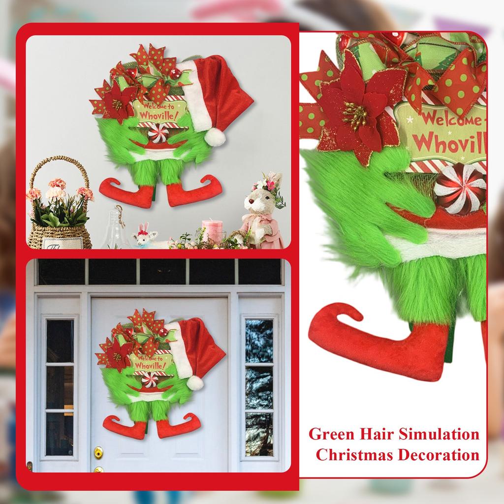 Green Hair Simulation Christmas Decoration European And American Christmas Front Door Decoration Flower Ring