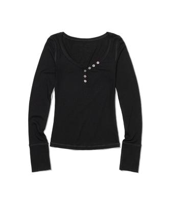 MOAA Button Line Rib Top (Black)